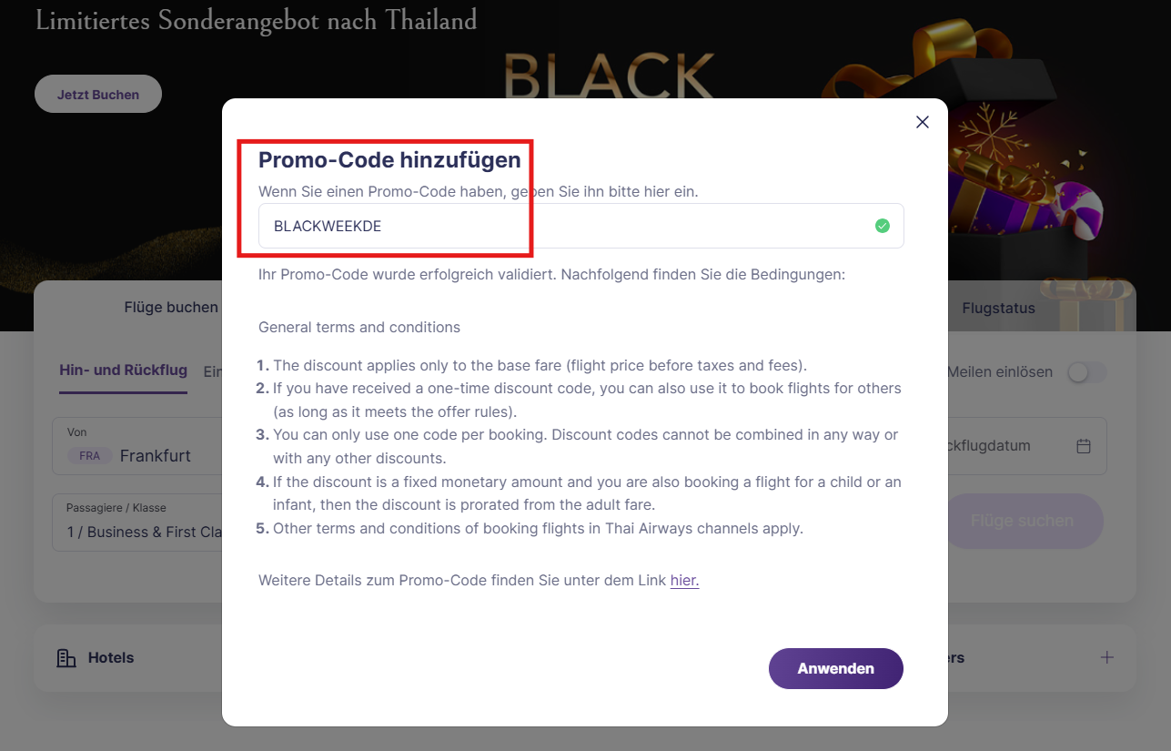 Black Week Thai Airways Rabattcodes Nov 2025