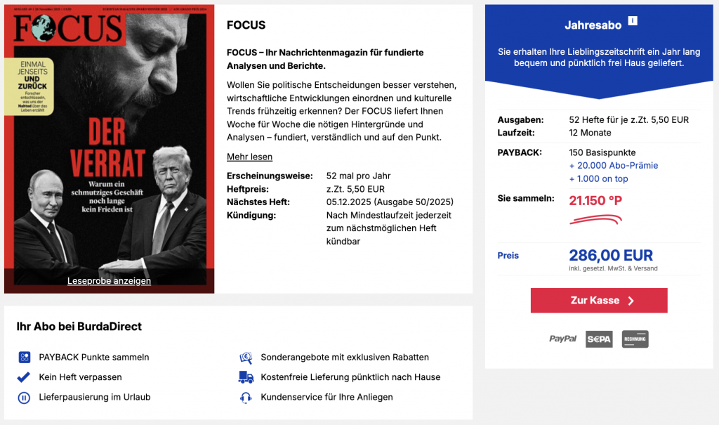 Focus Jahresabo Burda Deal