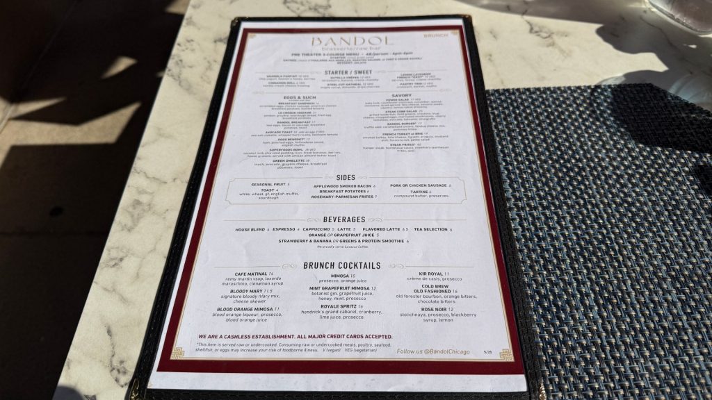 Hyatt Centric The Loop Chicago Frühstücks Karte