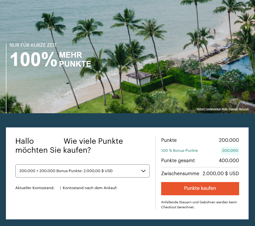 IHG Punkte Bonus 100 Prozent November 2025