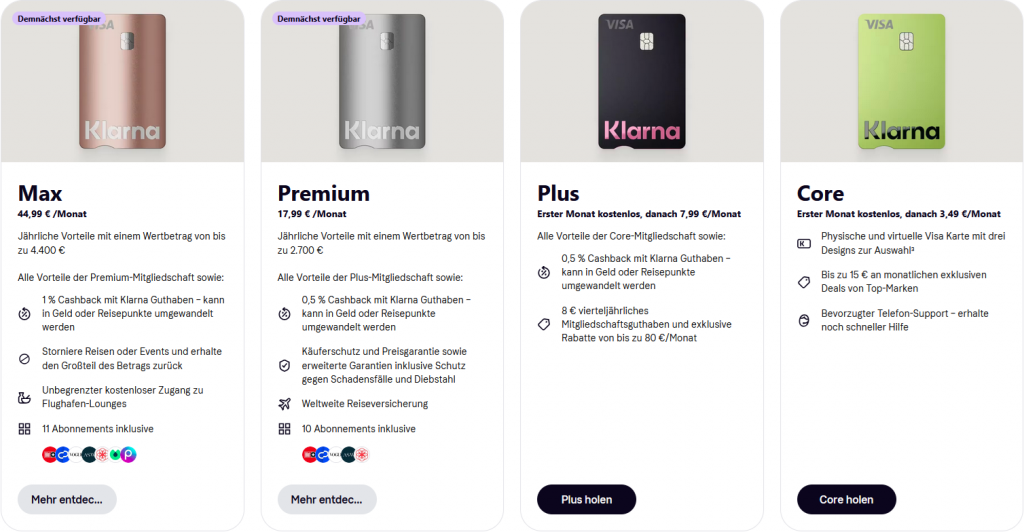 Klarna Mitgliedschaften Ueberblick
