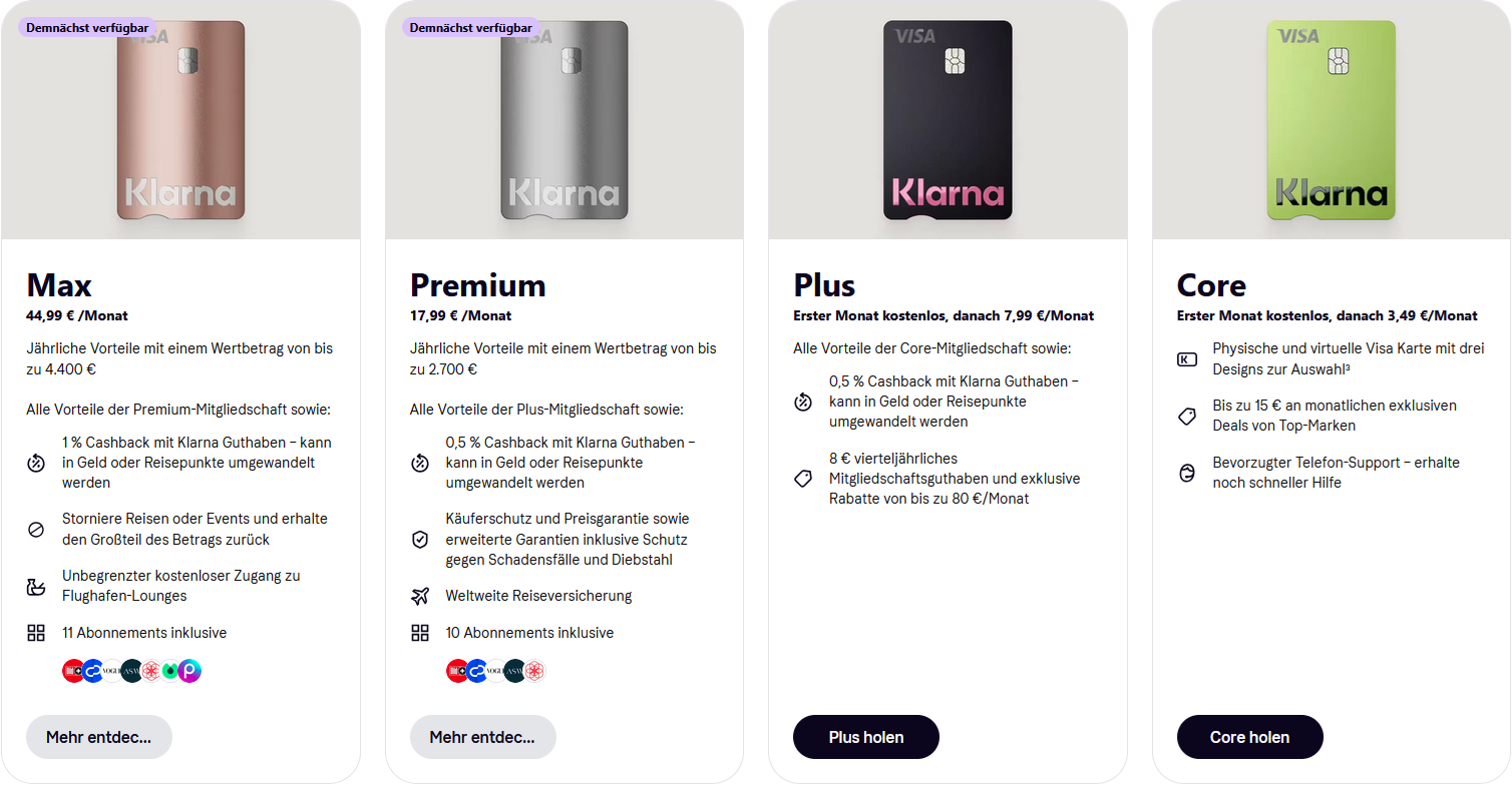 Klarna Mitgliedschaften im Ueberblick mit Klarna Bonus