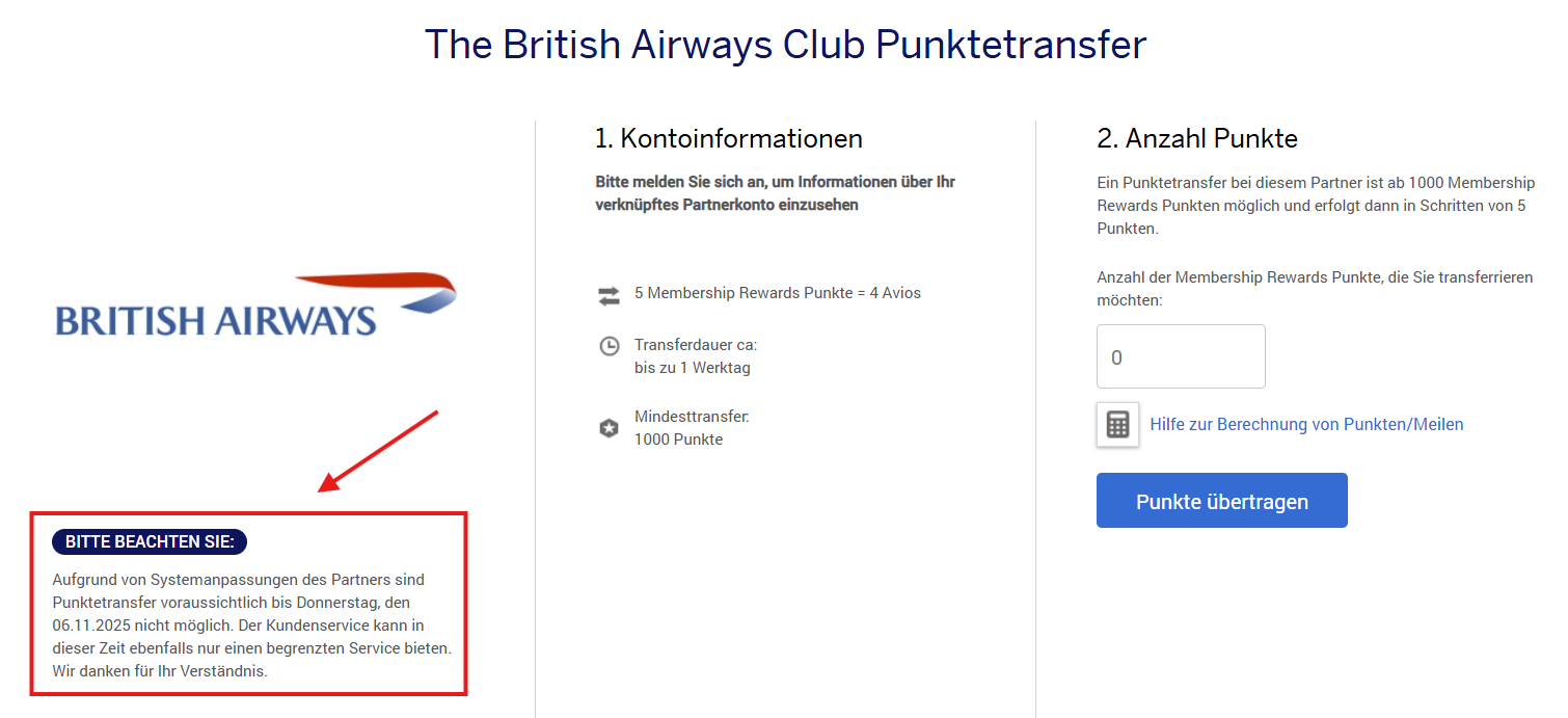 The British Airways Club Amex Punktetransfer Aktuell Nicht Moeglich