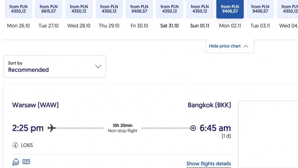 LOT Buchung Warschau nach Bangkok