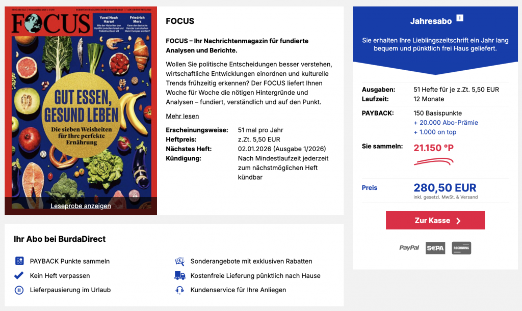 Focus Jahresabo Burda Deal
