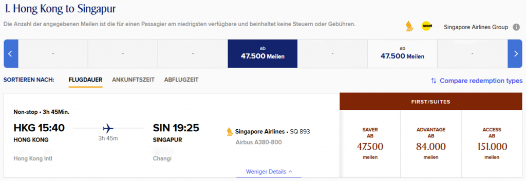 KrisFlyer Award Flight HKG SIN Suites First Class SQ