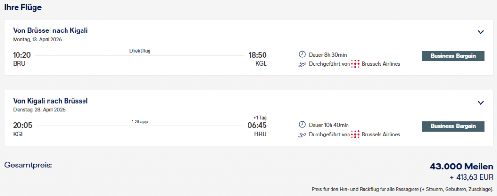 Miles More MS Brussels BRU KGL Business Class 1