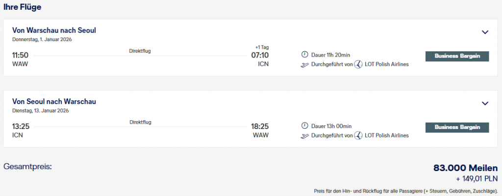 Miles More MS LOT WAW ICN Business Class
