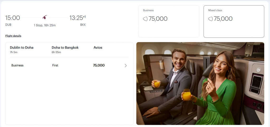 Qatar Airways Avios DUB BKK Business First Mix