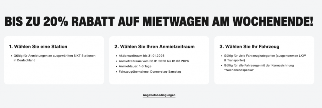 Sixt Wochenende Aktion Januar 2026