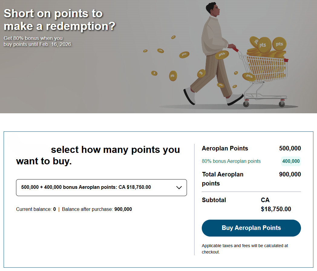 Aeroplan Punkte Kaufen Bonus Januar 2026