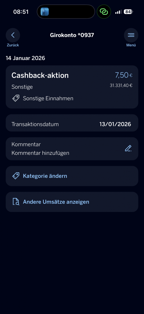 BBVA Girokonto Cashback