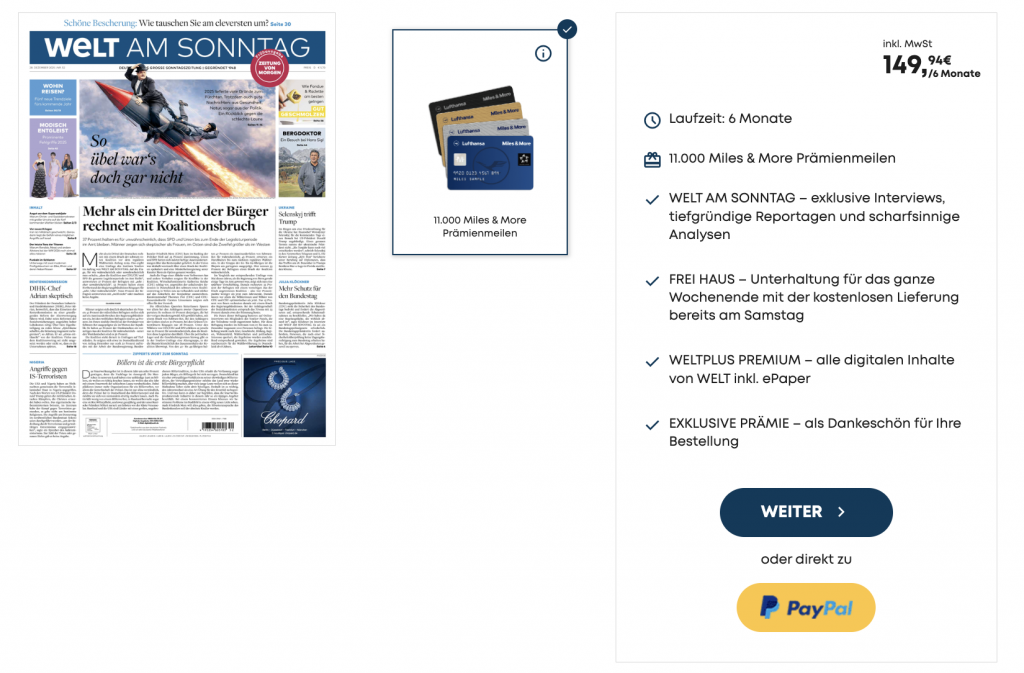 WELT Am Sonntag Aktion Miles More Januar 2026