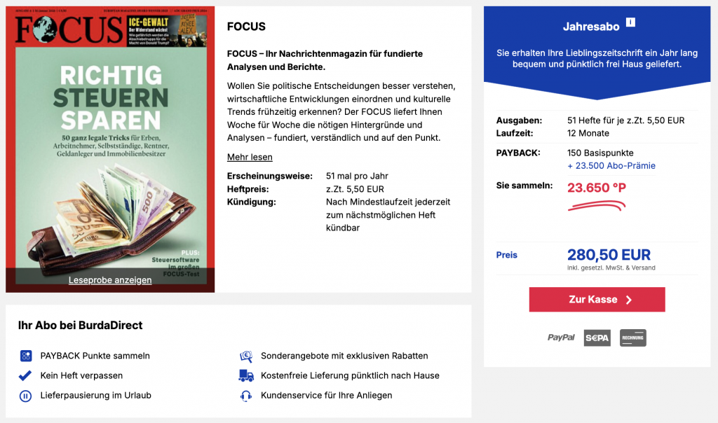 Burda Focus Abo Deal Januar 2026