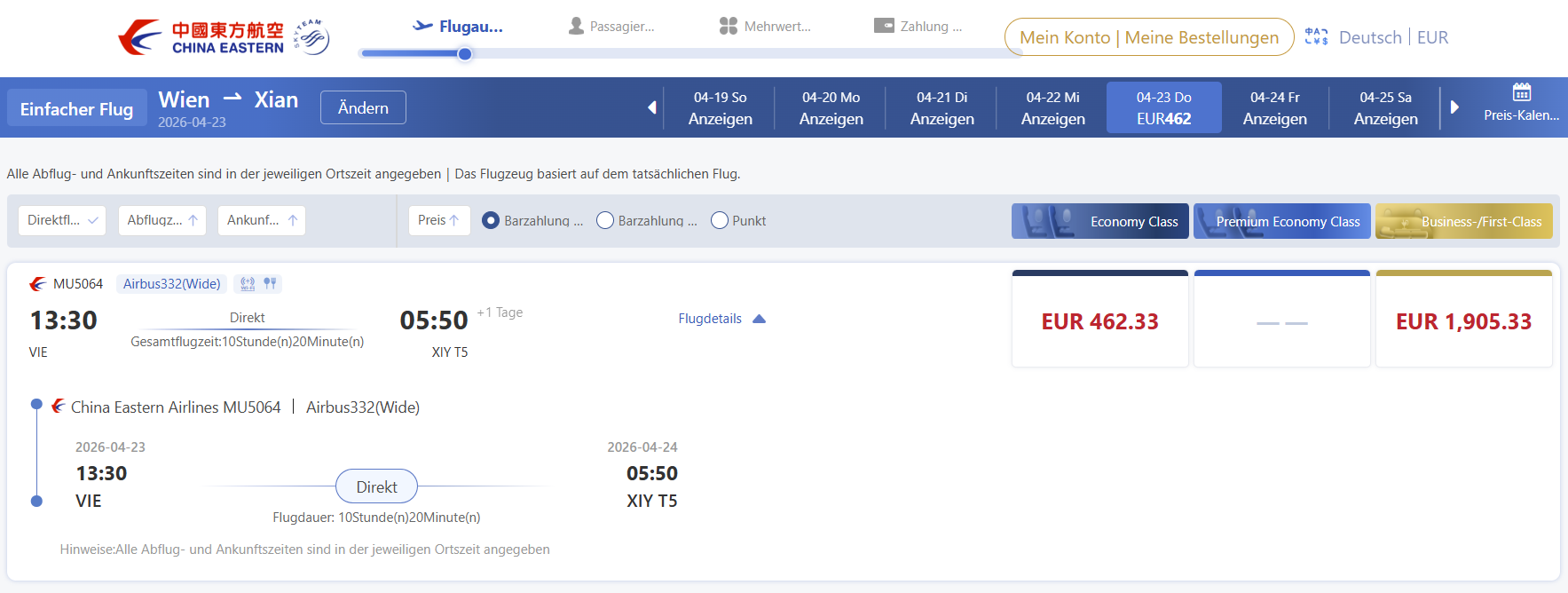 China Eastern Airlines Wien Und Xi’an Neu Ab April 2026 Buchbar