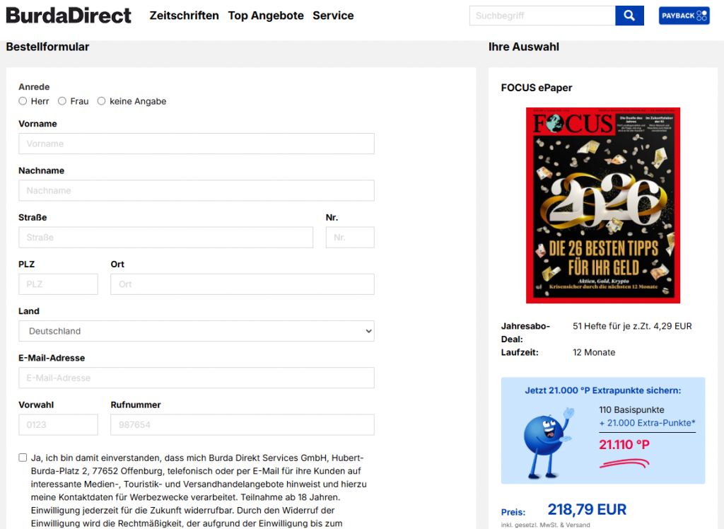 FOCUS EPaper Aktion Anfang Januar 2026 Burda