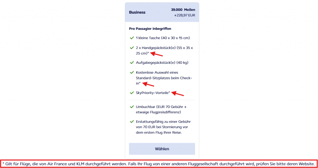 Flying Blue Award Flight Business Class Etihad Tarif Hinweise