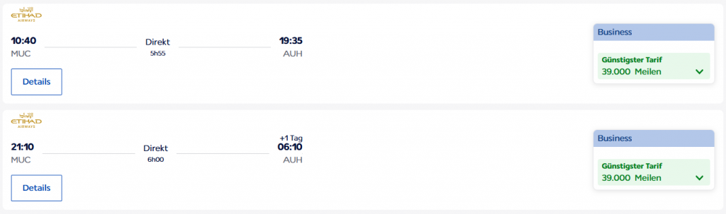 Flying Blue Award Flight MUC AUH Business Class Etihad