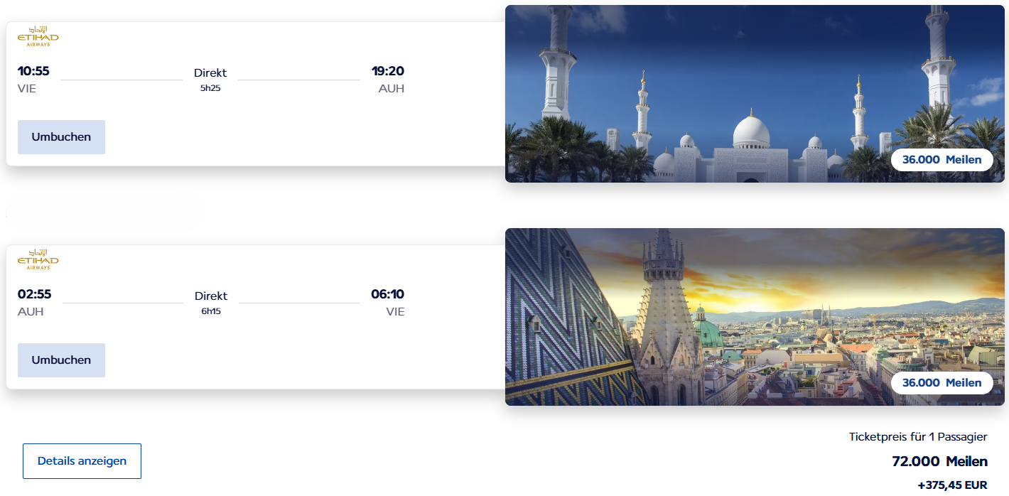 Flying Blue Award Flight VIE AUH VIE Business Class Etihad