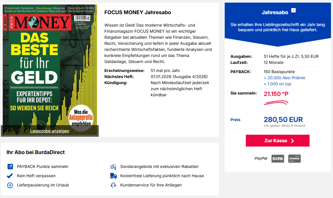 Focus Money Abo Deal Burda Anfang Januar 2026