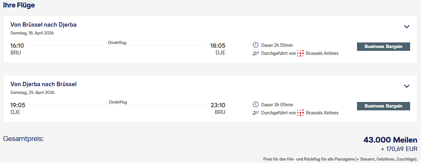 MS BRU DJE Business Class Brussels Airlines Miles More