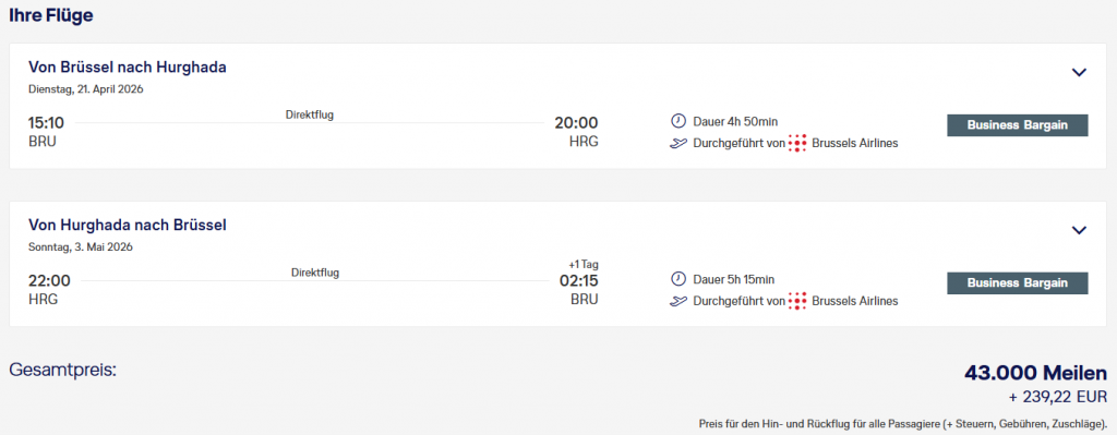 MS BRU HRG Business Class Brussels Airlines Miles More