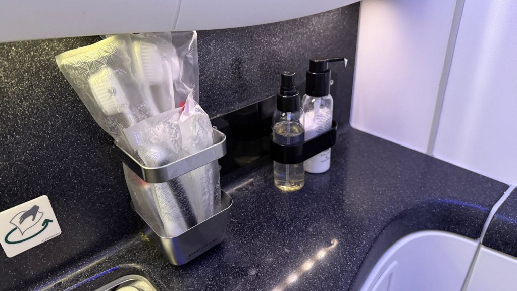 Qatar Airways Business Class Boeing 787 8 Waschraum 1