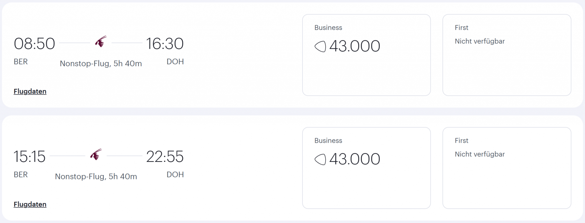 Qatar Award Flight BER DOH Business Class Qatar Airways