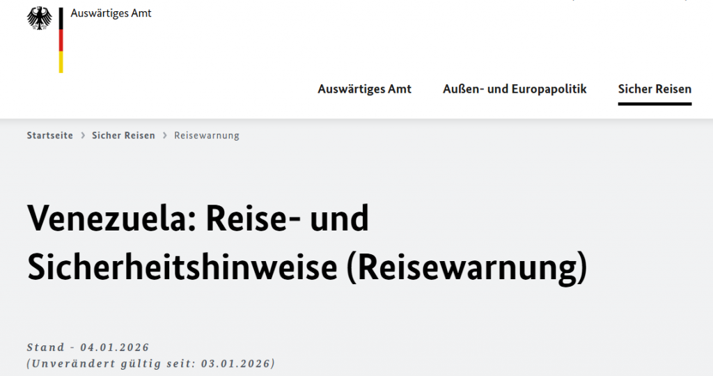 Venezuela Reisewarnung Januar 2026