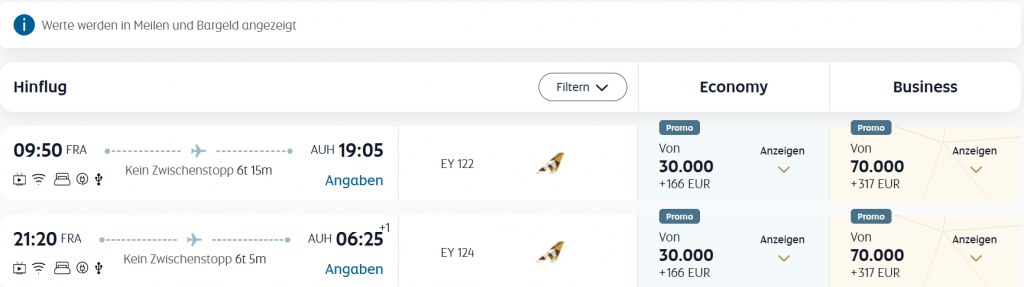 Etihad Guest Meilen Einloesen auf der Strecke Frankfurt Nach Abu Dhabi
