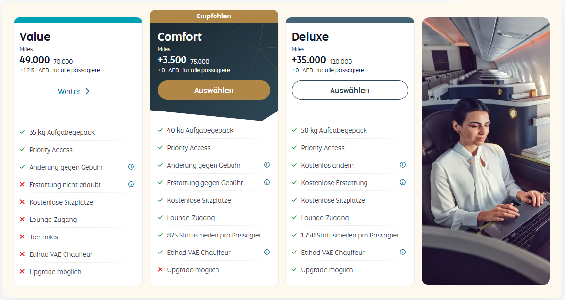 Etihad Guest Member Only Deals Tarifauswahl Beispiel