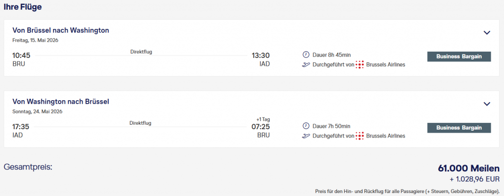 MS BRU IAD Business Class Brussels Airlines Miles More