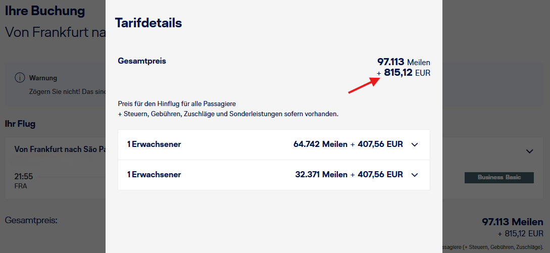 Miles More Award Companion FRA GRU Business Class LH