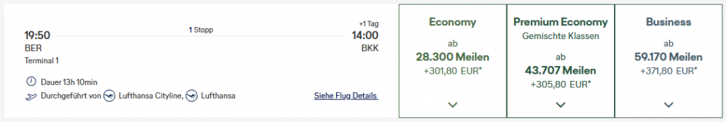 Miles More Award Flight BER BKK Business Class Swiss LH Update Feb