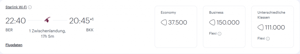Praemienflug Qatar Airways Strecke Berlin nach Bangkok
