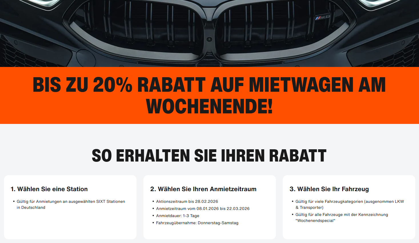 SIXT Wochenendaktion Februar 2026