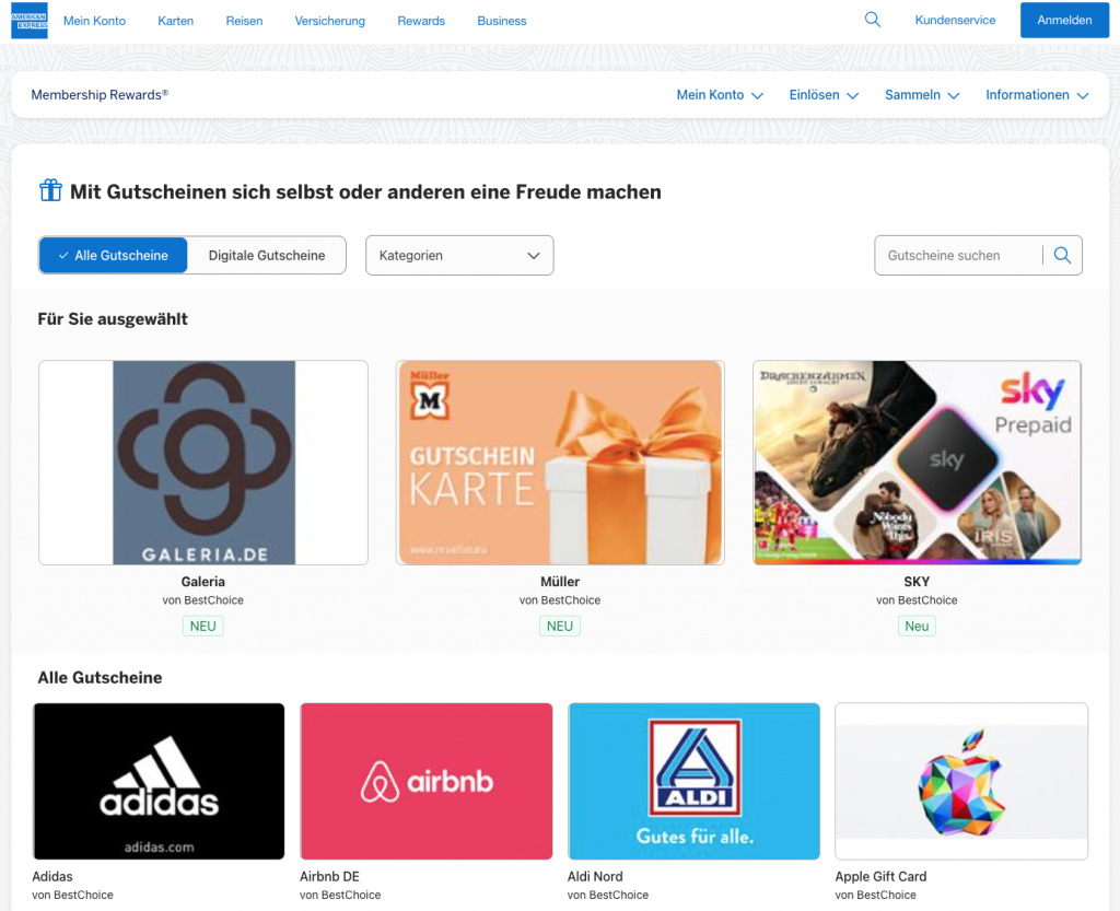 Was für ein Amex Punkte Wert ergibt sich beim Kauf von Gutscheinen?