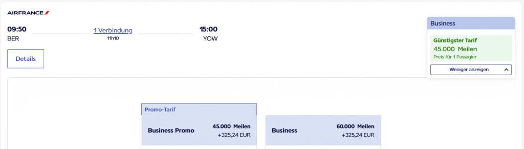 Beispiel Flying Blue Promo Awards BER YOW