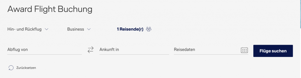 Buchungsmaske Award Flights