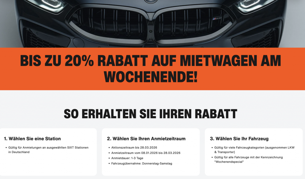 SIXT Wochenendaktion März 2026