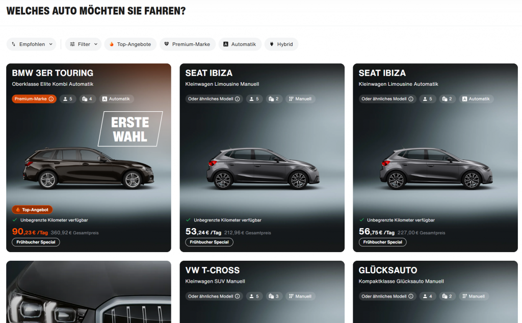 Fahrzeugauswahl Auf Der SIXT Webseite Maerz 2026