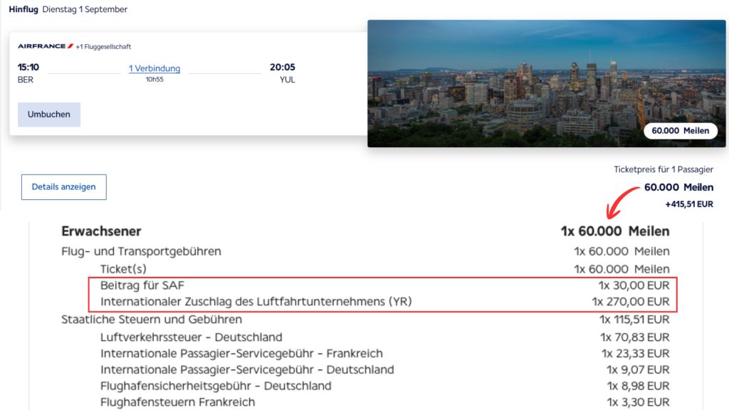 Flying Blue Zuschläge Auflistung Bsp BER YUL