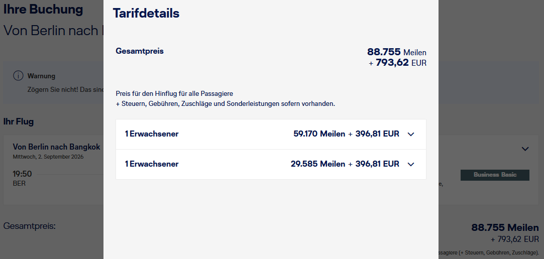 Miles More Award Flight BER BKK Business Class Swiss LH Companion Update Mar