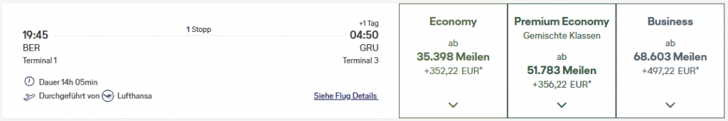 Miles More Award Flight BER GRU Business Class LH Update