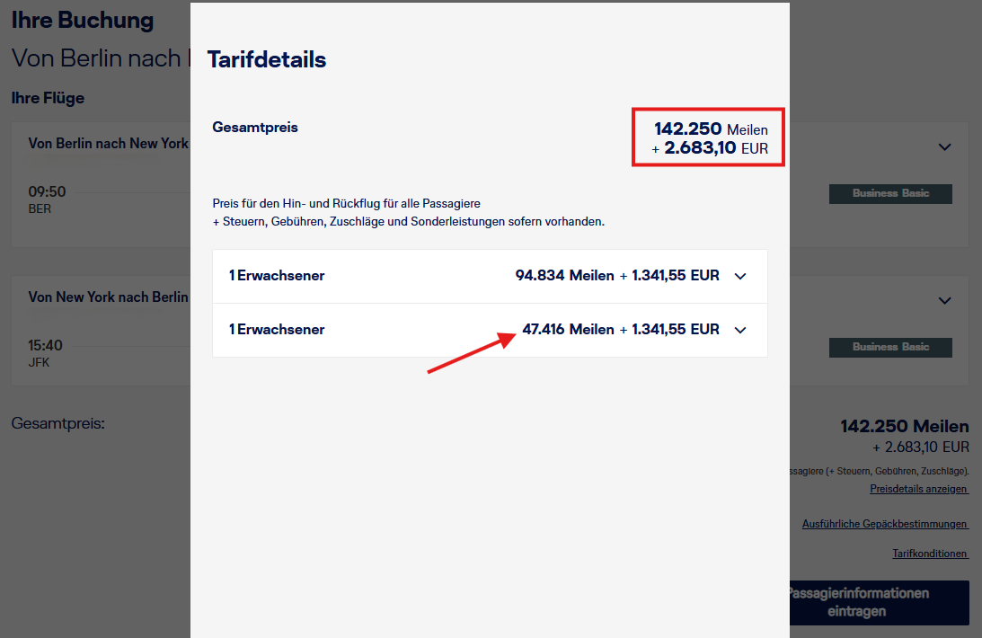 Miles More Award Flight BER JFK Business Class Companion Award
