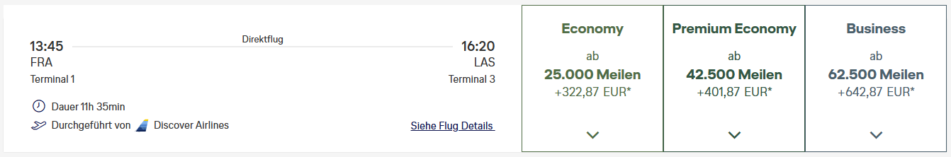 Miles More Award Flight FRA LAS Business Class Discover Feb 2026