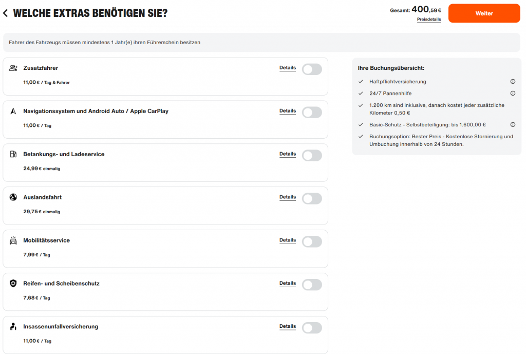 SIXT Extras Buchen Maerz 2026