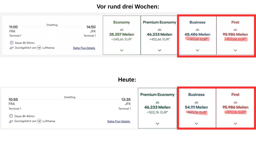 Vergleich Zuschlaege LH FRA JFK