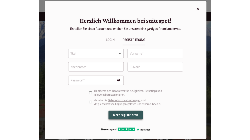 Suitespot Registrierung