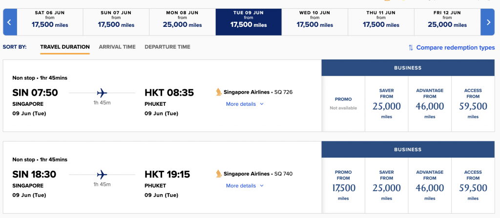 Krisflyer Singapur Phuket Route Juni 2026